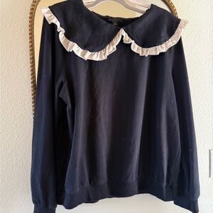 Anthropologie Current Air Collared Black Pullover Top XL
